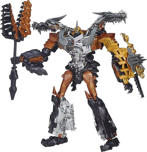 G2 Universe Grimlock (Leader Class, 2023) Accessories Double-barreled blaster Known designers Evan Brooks (Hasbro) Toxitron Collection "G2 Universe Grimlock" is a redeco of Studio Series Grimlock, now featuring an eye-searing "tropical" striped color scheme. . Leader class grimlock